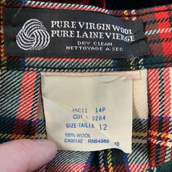 Vintage Plaid Kilt Skirt Womens 26 Wool Red White Tartan Pleated Long Holiday - Picture 4 of 6